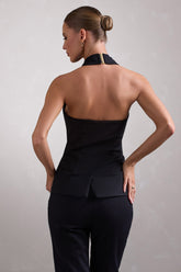 Black Cross Halter Neck Sleeveless Tailored Top